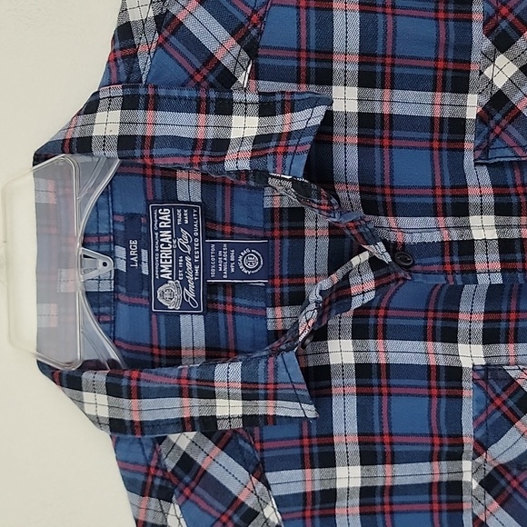 American Rag Blue, Red & White Plaid Cotton Shirt Mens L - Picture 5 of 14